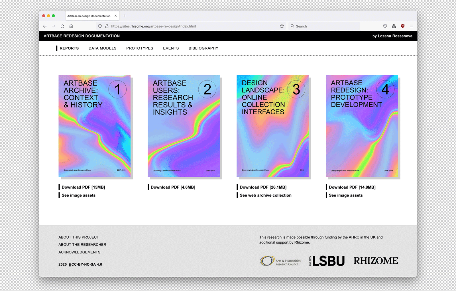 GIF animation of the four main pages of this Phd Portfolio site